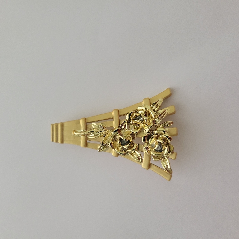 Vintage Signed Danecraft Garden Flower Lattice Trellis Pin Brooch Goldtone - Picture 5 of 8